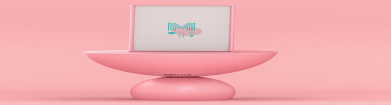 موك اب PSD 3D ملصق واقعي باللون الوردي pink