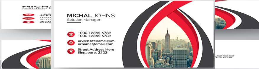 تصميم PSD business card بيضاء مع زخارف حمراء و سوداء